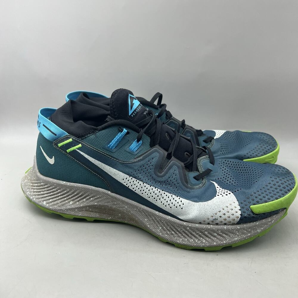 Nike Pegasus Trail 2 Running Shoes Men Size 12 Blue Green Mesh Comfort Sneakers